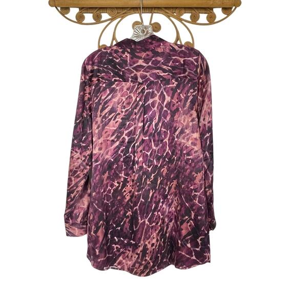 Soft Surroundings 100% Silk Purple Animal Print Button-Up Tunic Shirt M - Picture 5 of 5